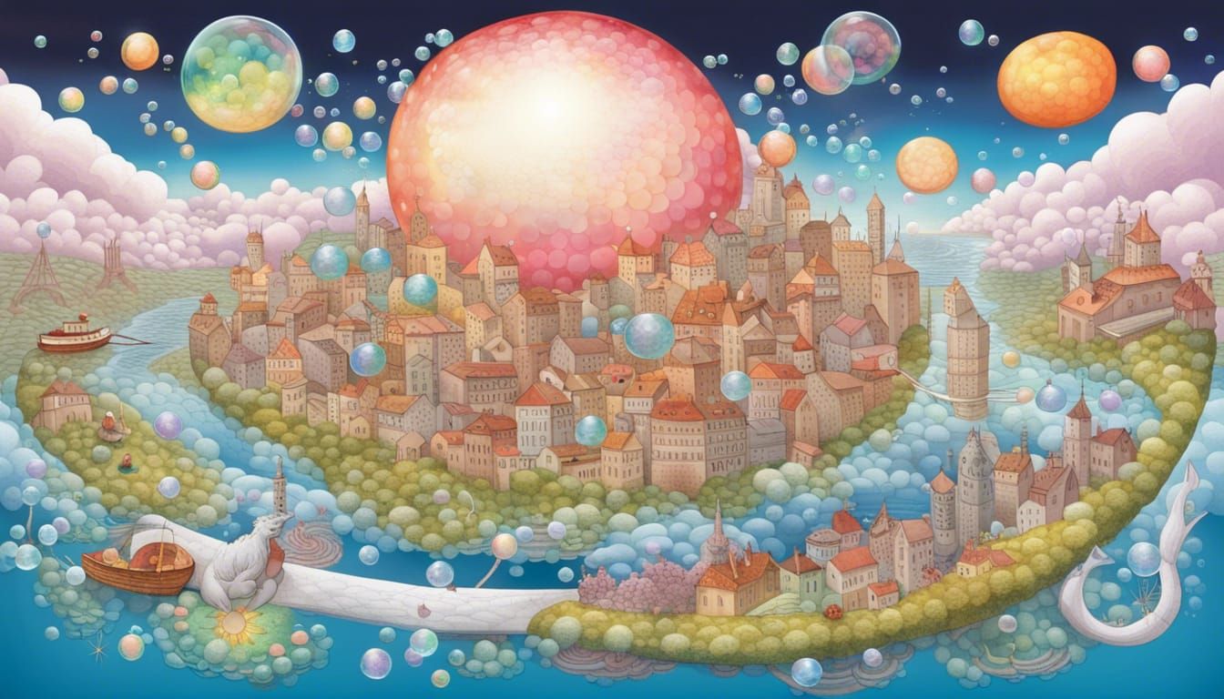 Surreal Soap Bubble World with Quilted Dragons