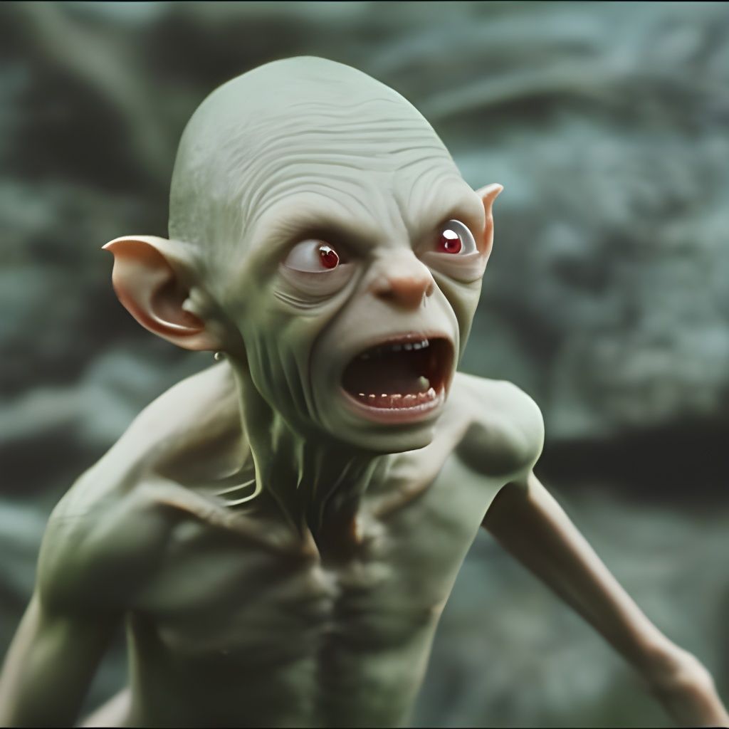 Hyperrealistic Portrait of Gollum in Natural Setting