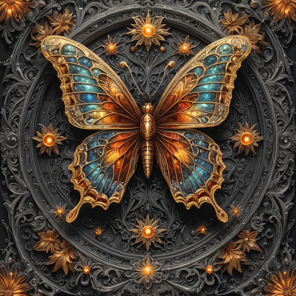 Gothic Butterfly in Chalk and Charcoal Style