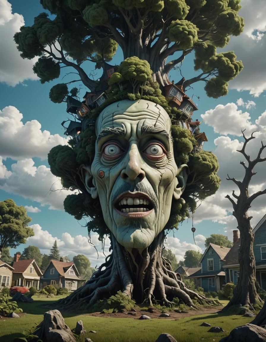 Surreal Giant Head Earth Sculpture in 3D