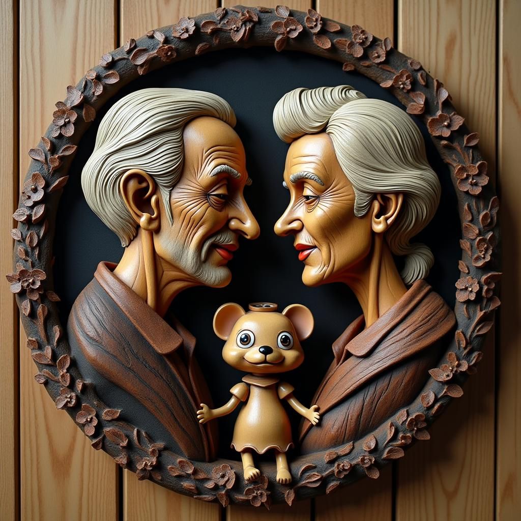 Wood Carved Portraits of an Elderly Couple