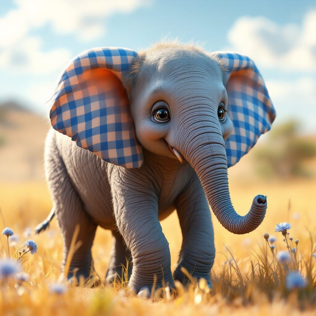 Joyful Baby Elephant in Vibrant Savanna Landscape