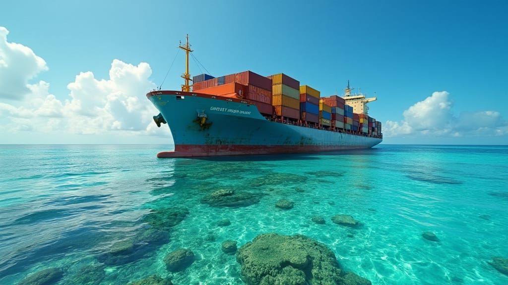 Cargo Ship in Tropical Paradise, Cinematic Lighting