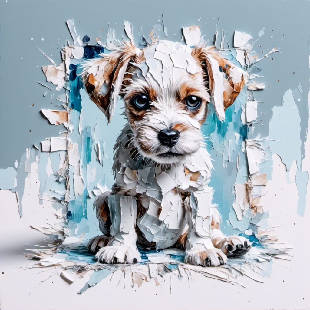 Ice Puppy Collage on White Fluid Background