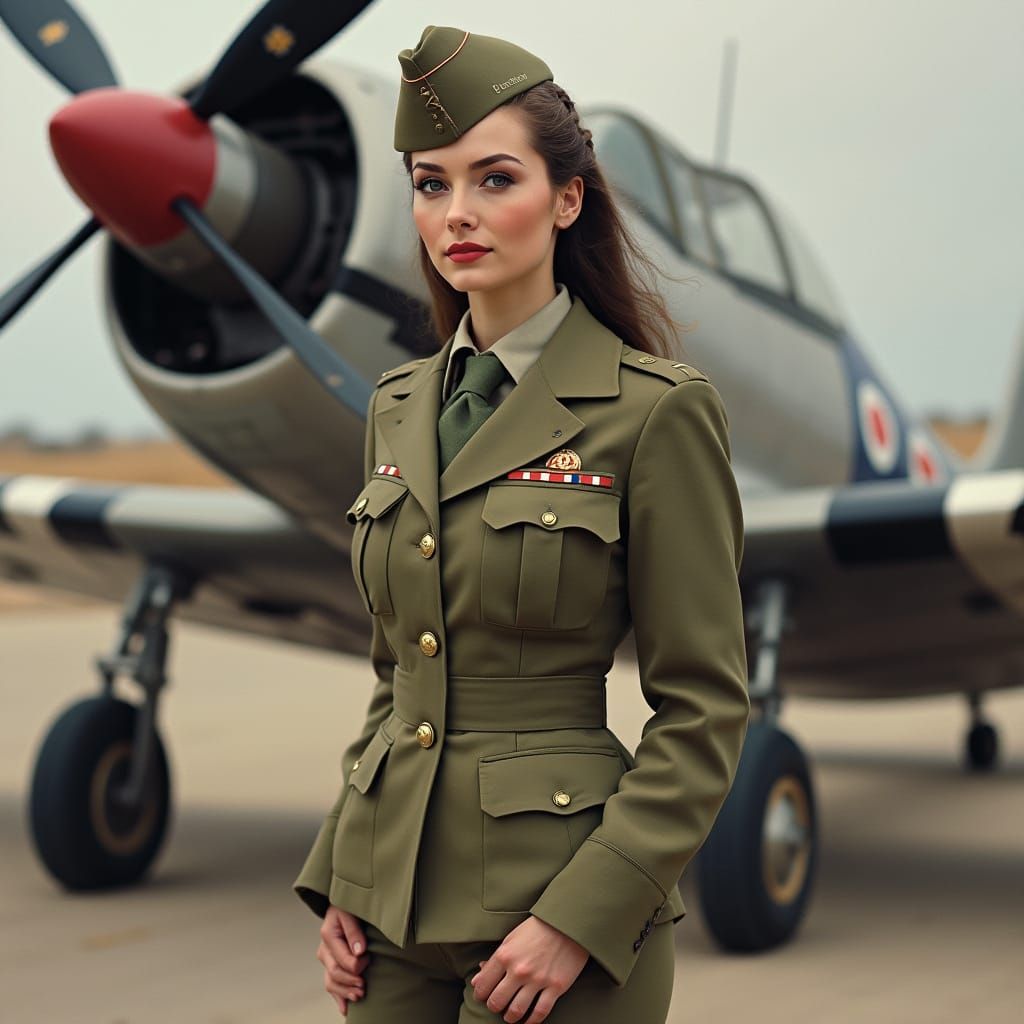 WWII Pinup Girl in Front of Airplane