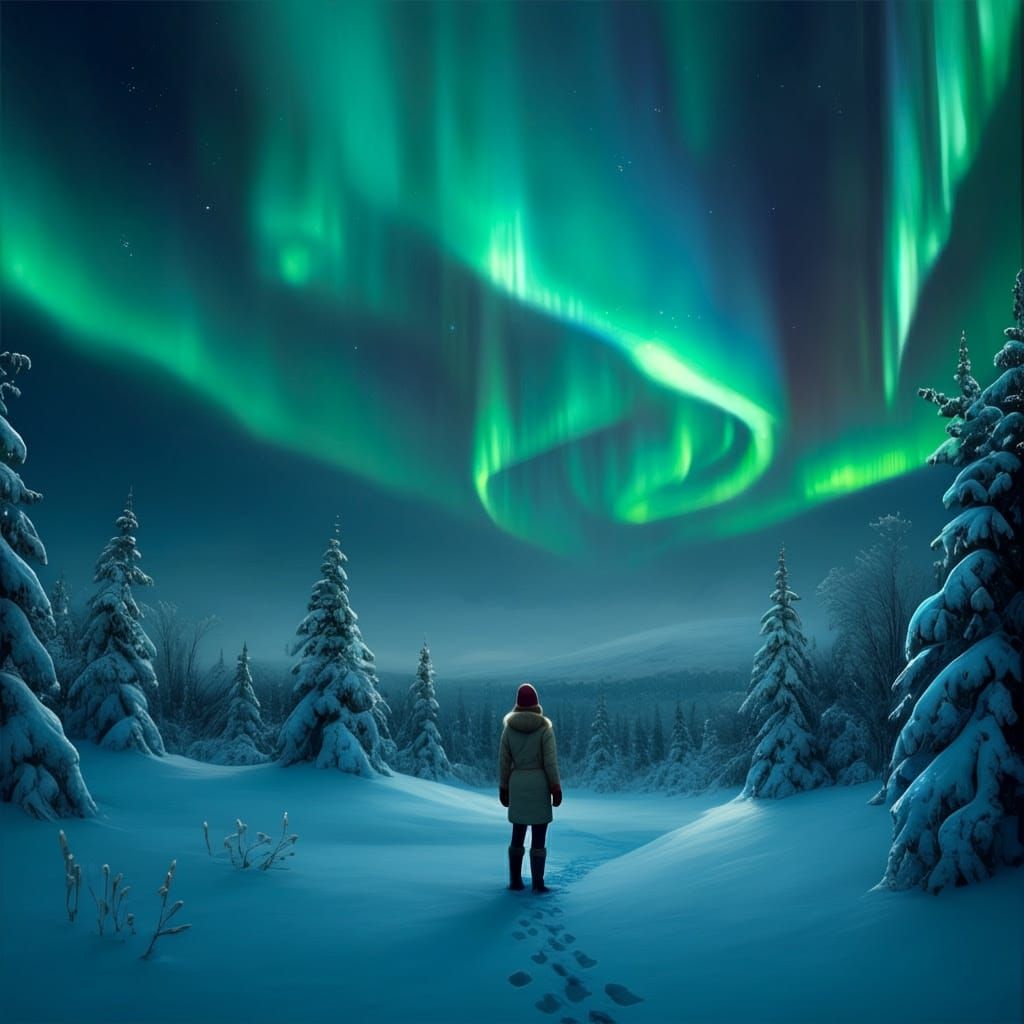 Northern Lights Twirl in Whimsical Winter Wonderland