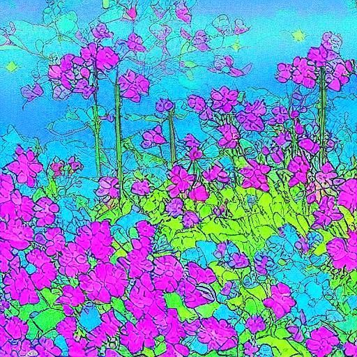 Pink Flowers Bloom in Clear Lake: Anime Style