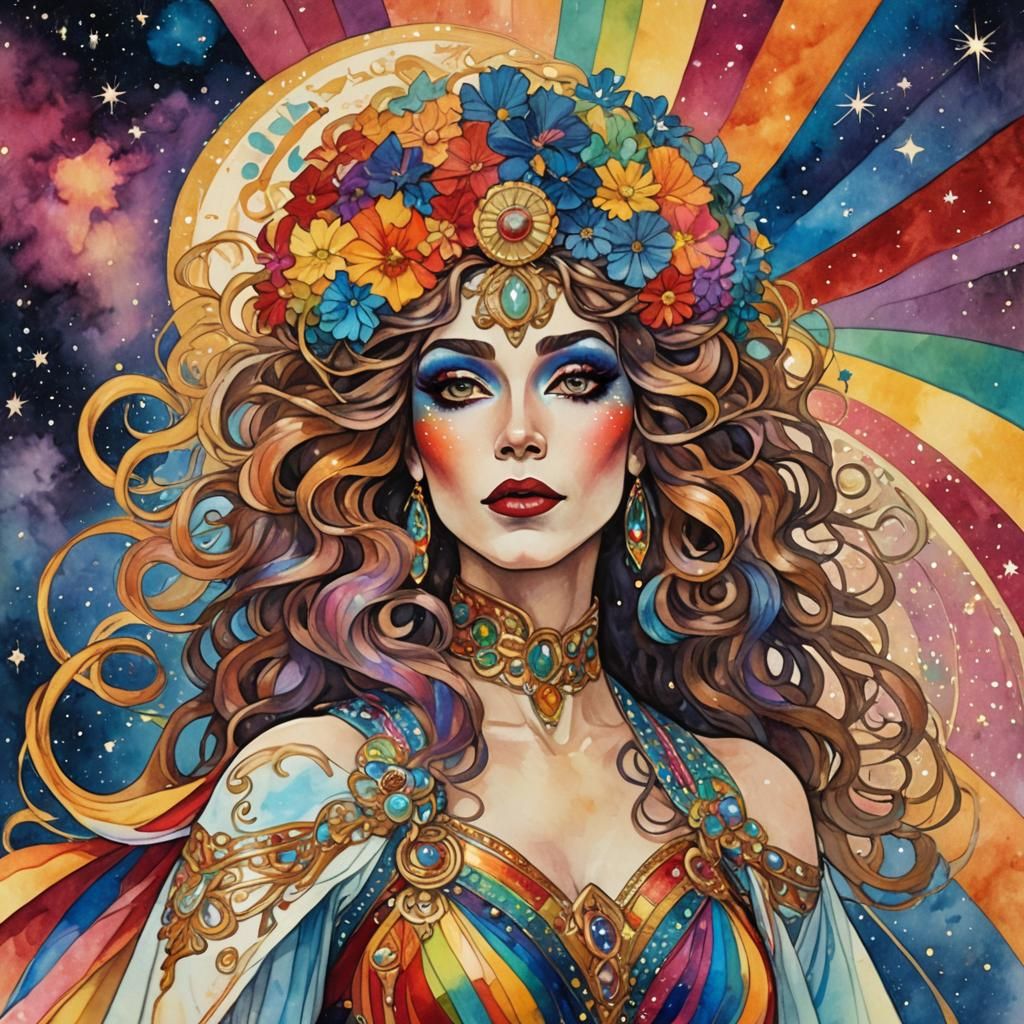 Art Nouveau Drag Queen Superhero in Klimt Style