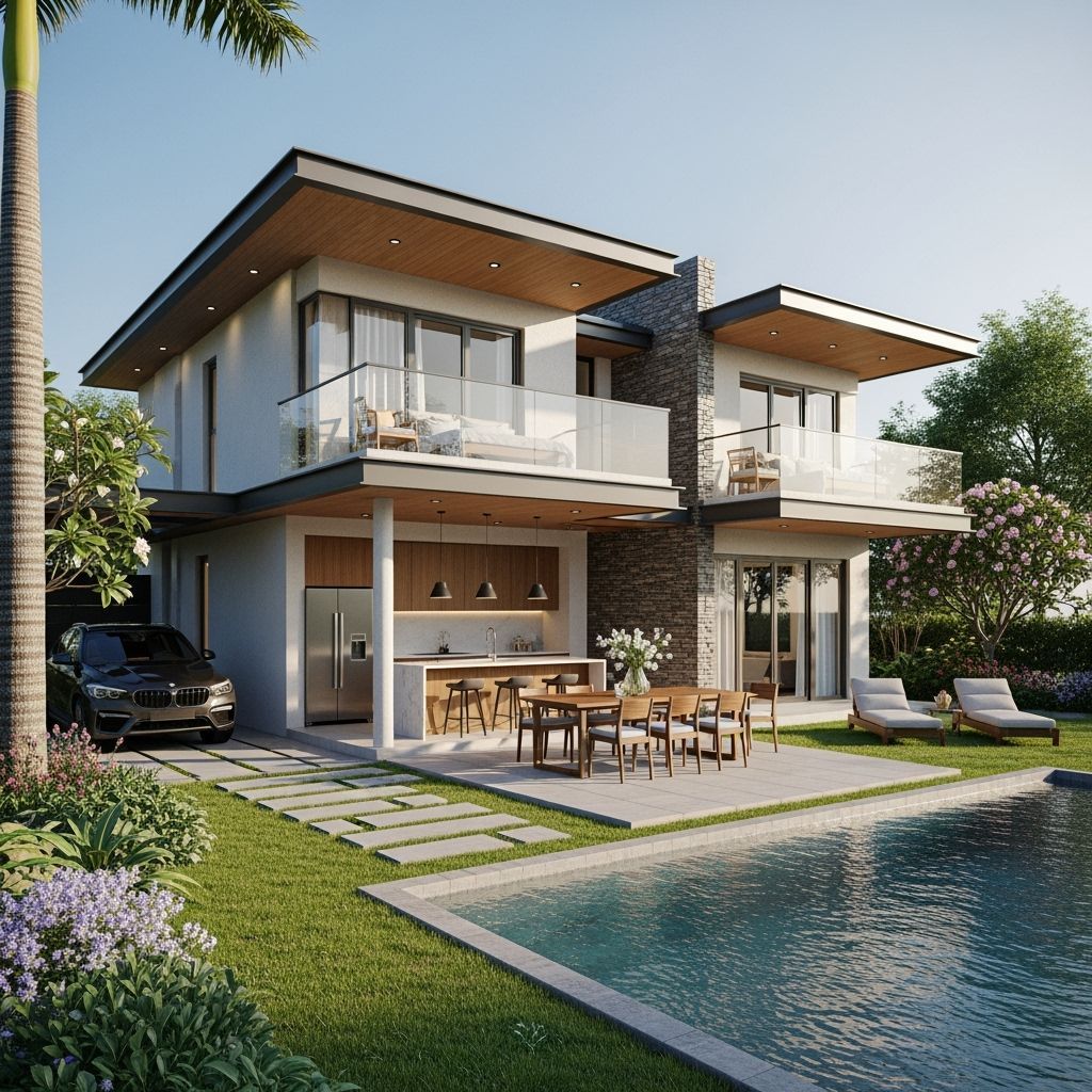 Elegant Two-Story House with Lush Garden