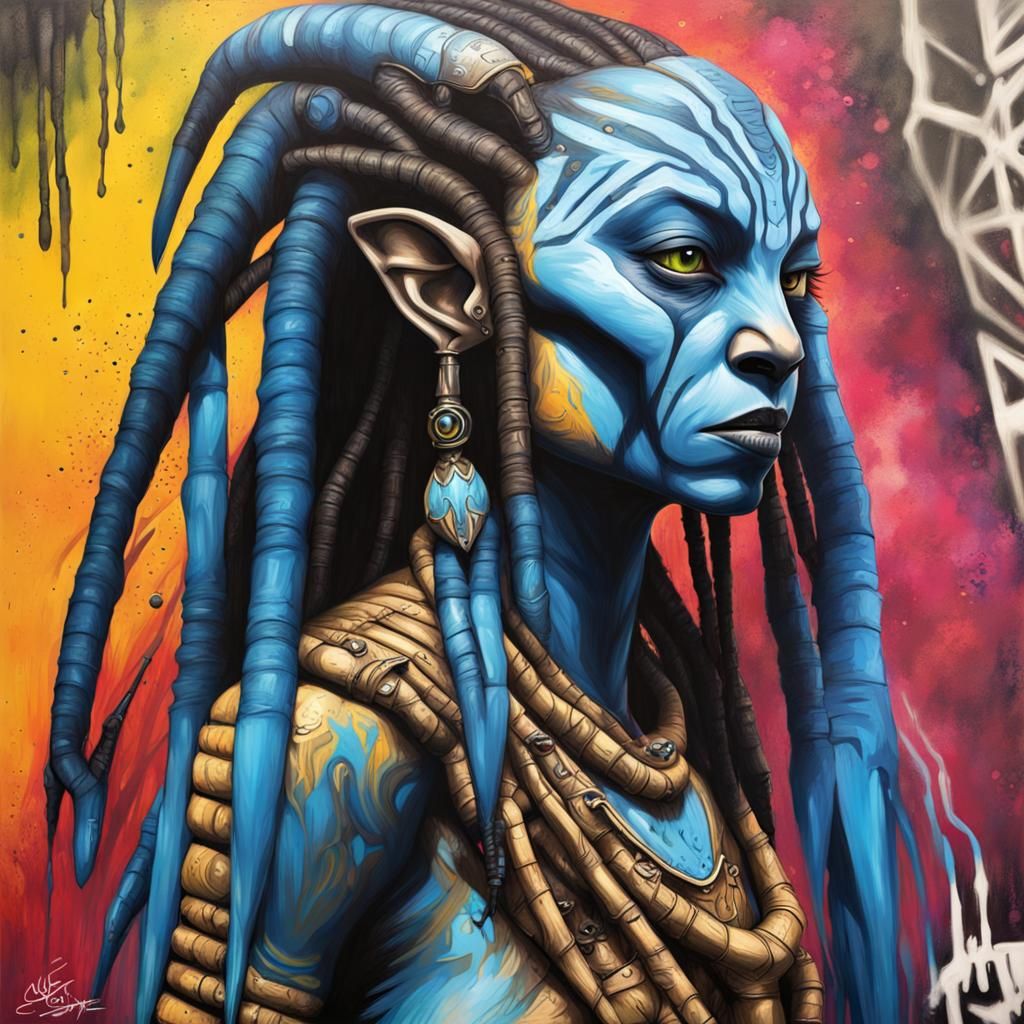 Neytiri vs Predator in Graffiti Street Art
