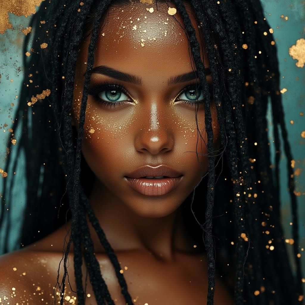 Beautiful Black Warrior Goddess Portrait in Studio Photograp...