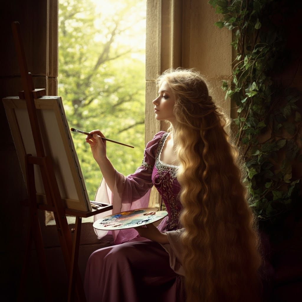 Golden Goddess at Sunset in Medieval Tower