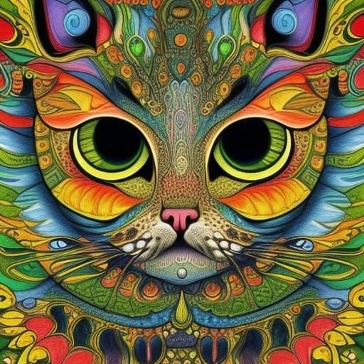 Psychedelic Cat Portrait Inspired by Early 20th-Century Art