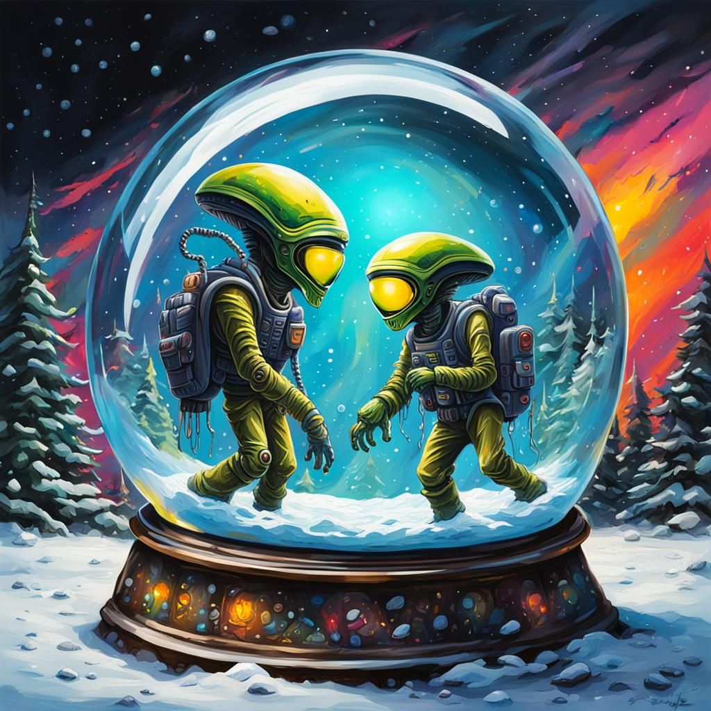 Aliens in Snow Globe: Graffiti Splash Art