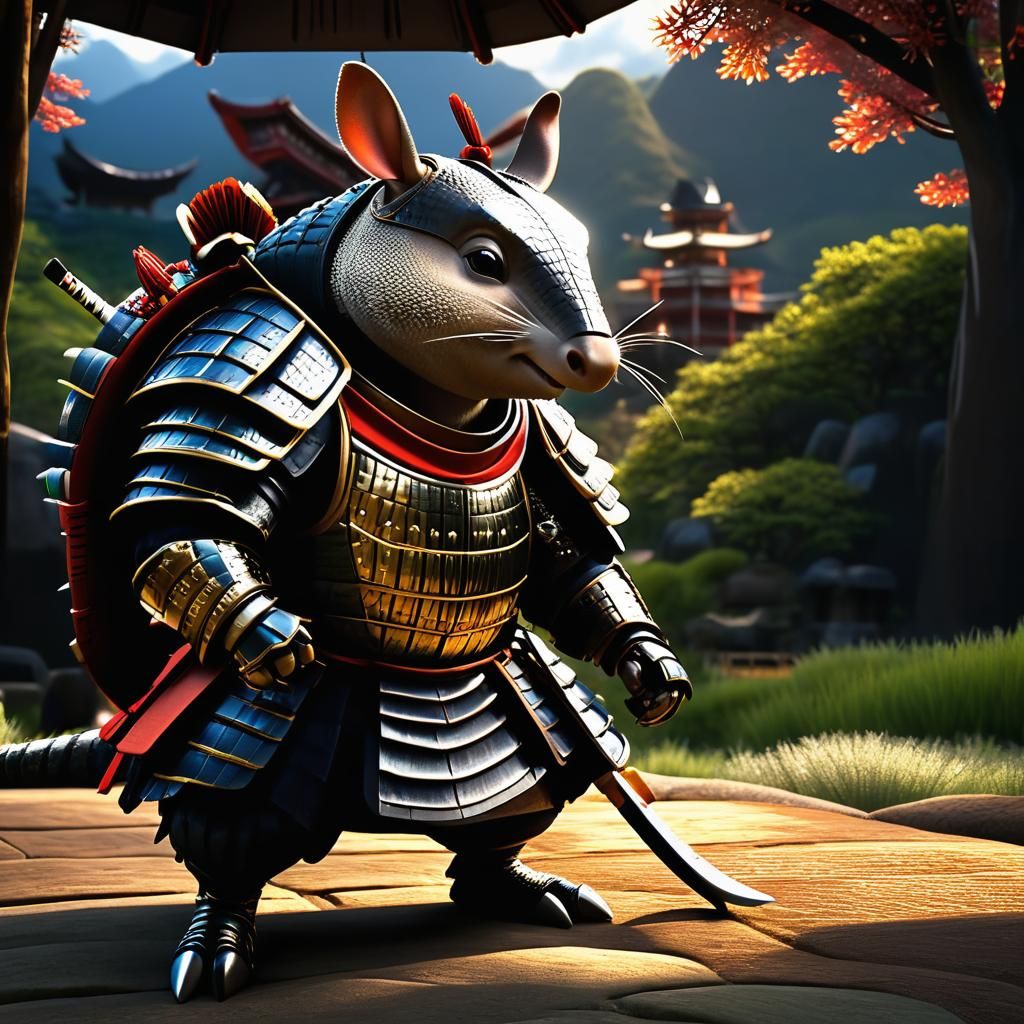 Samurai Armadillo in Feudal Japan: 3D Render