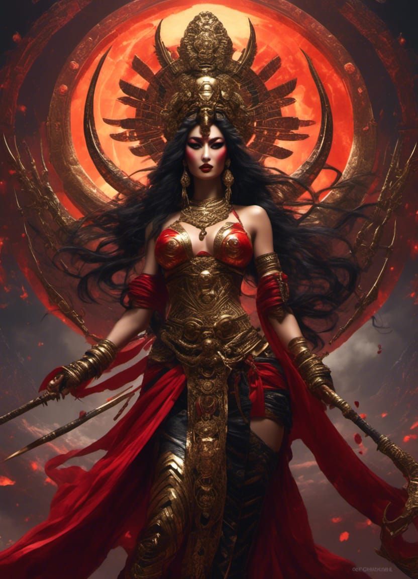 Sinister Japanese Goddess in Dark Fantasy Style