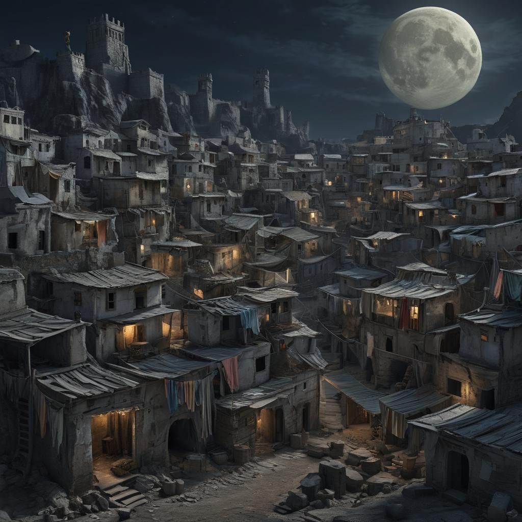 Eerie Shanty-Town Under Moonlight: A Haunting Visualization