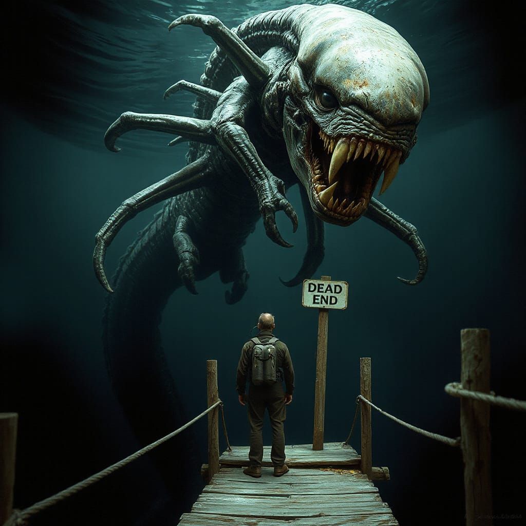 Underwater Horror: Diver Confronts Leviathan in Deep Sea