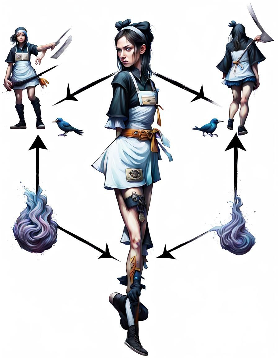 Hyperrealistic Anime-Style Ninja Maid in Street Art Style