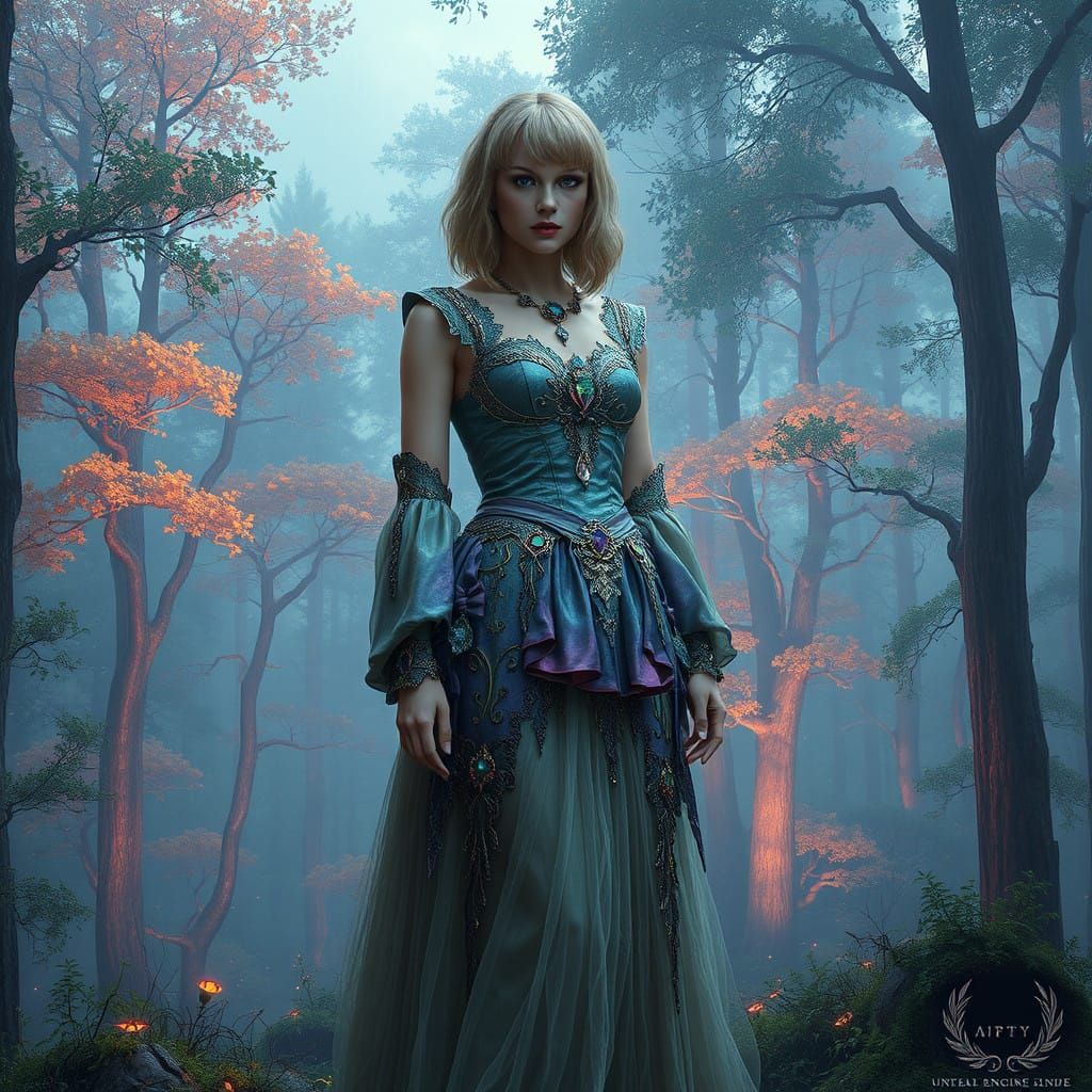 Taylor Swift in a Lush, Vibrant Mystic Forest
