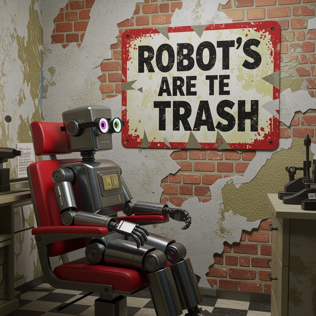 Robot Eye Exam in Dystopian Future, Banksy Style