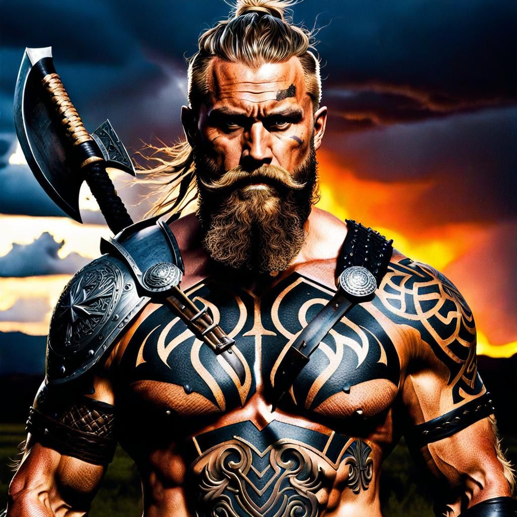 Tattooed Viking Warrior - Battle Ready
