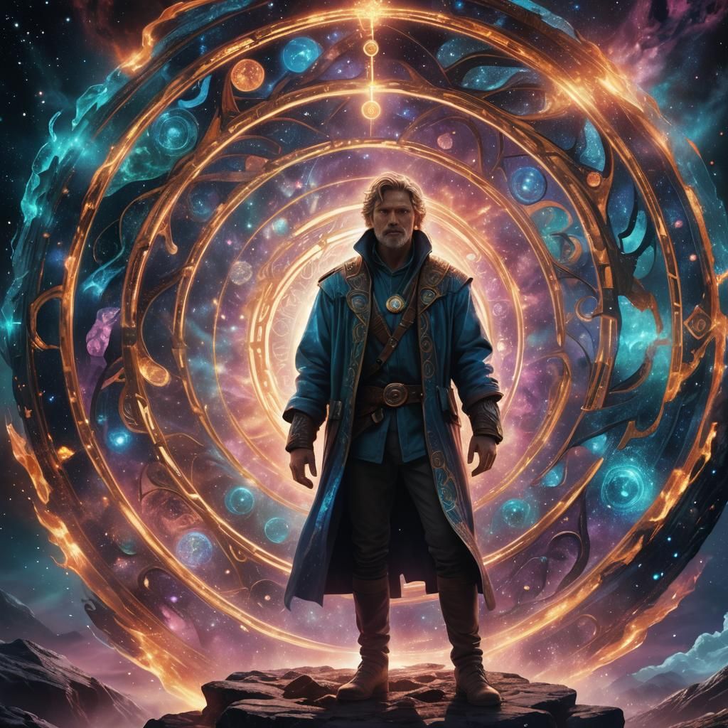 Klaus in Dimensional Portal: Cosmic Fantasy Illustration