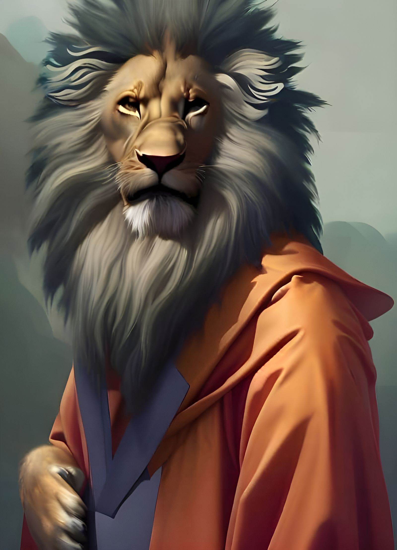 Lion Priest Portrait in Composite Art Style