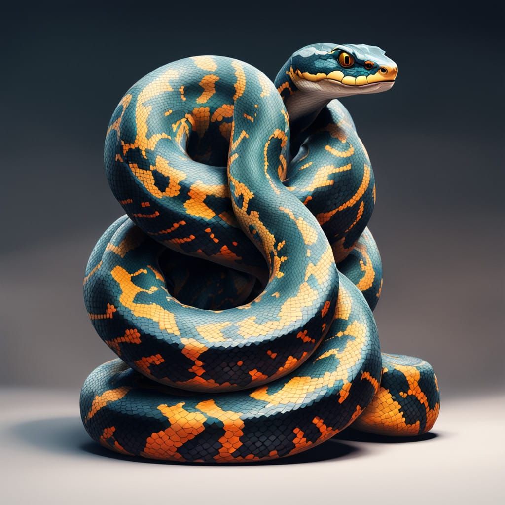 Vibrant Anime-Inspired Illustration of a Twisted Python in M...