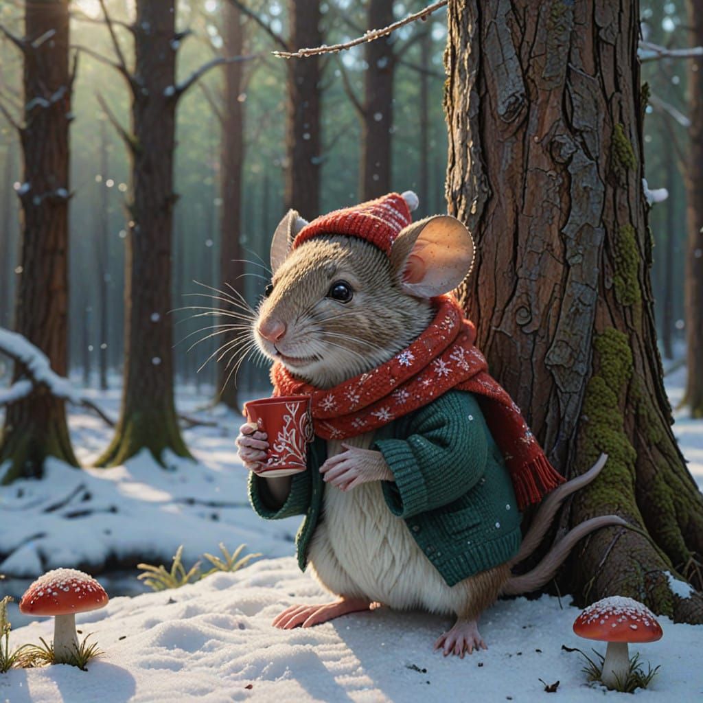 Whimsical Winter Wonderland with Cozy Mouse