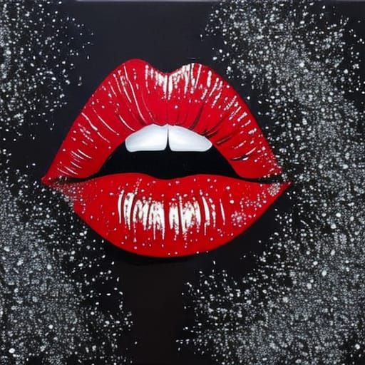 Glittering Red Lips on Black Background