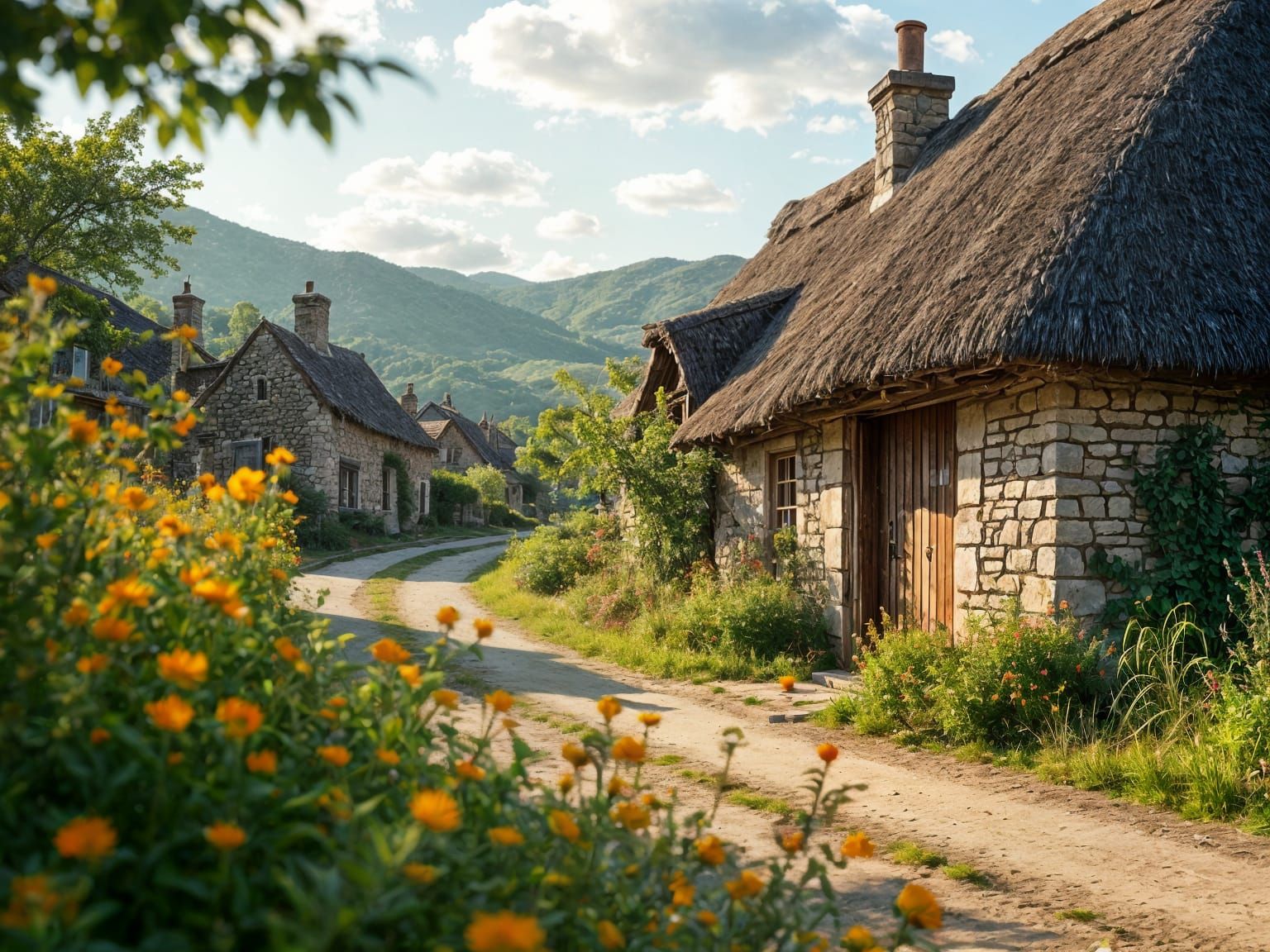 Fortified Medieval Village in Natural Lighting