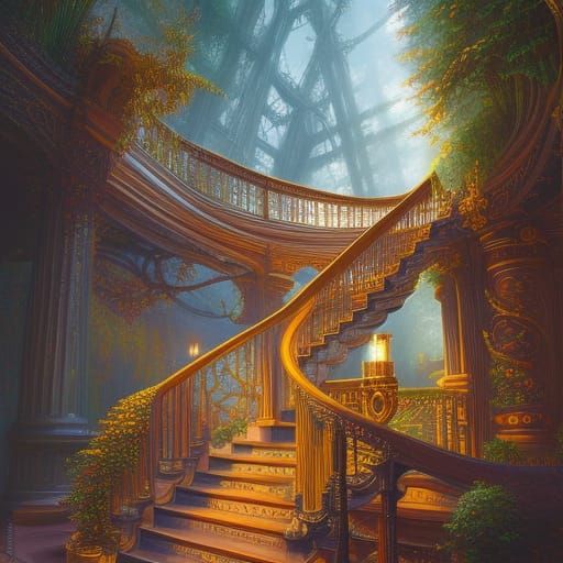 Intricate Crystal Staircase in Hyperrealistic Digital Art