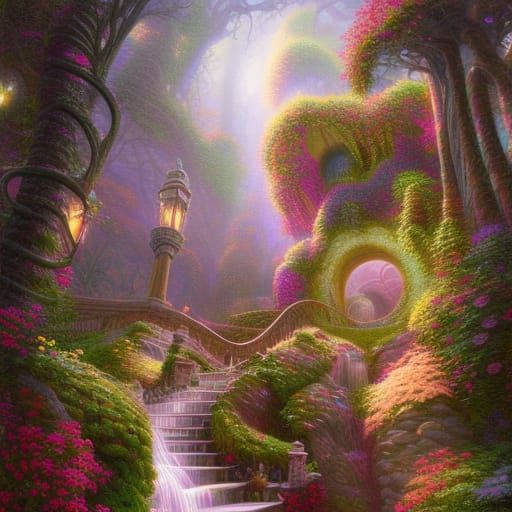 Intricate Crystal Staircase in Hyper-Realistic Digital Art