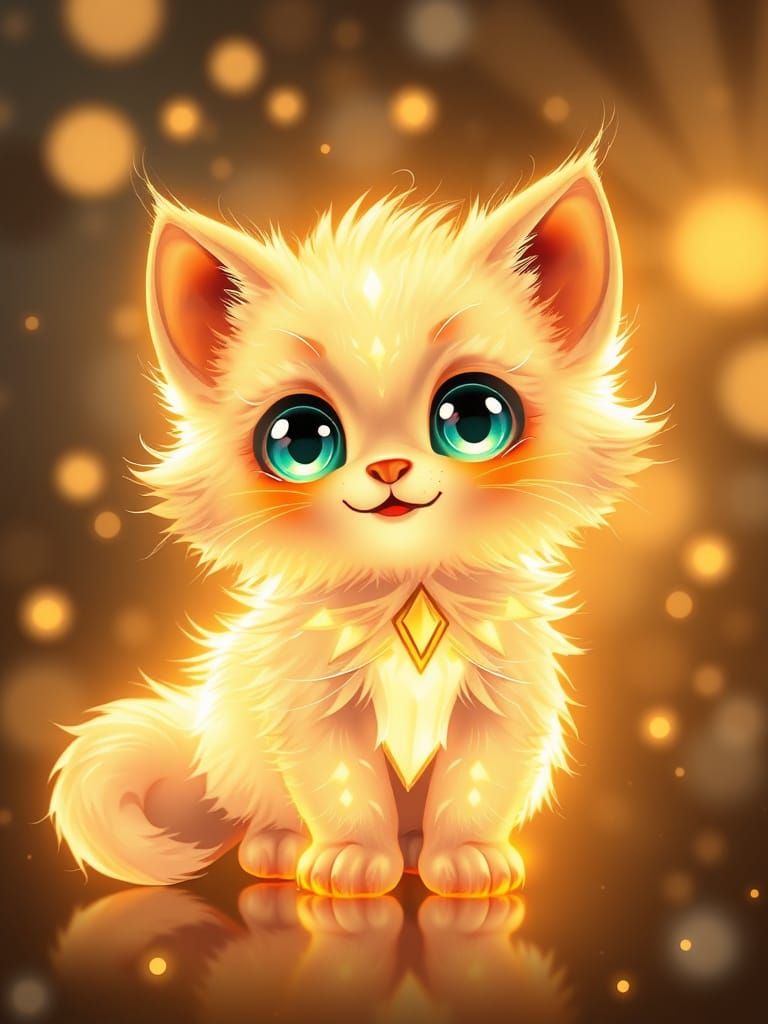 Chibi Kitten Radiating Bioluminescent Glow in 3D Style