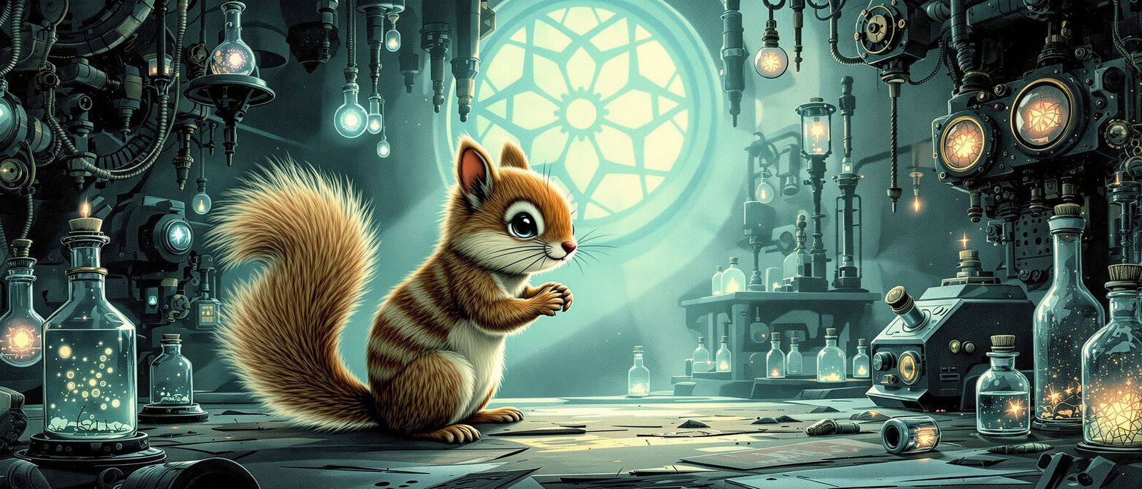 Baby Squirrel Explores Abandoned Steampunk Laboratory