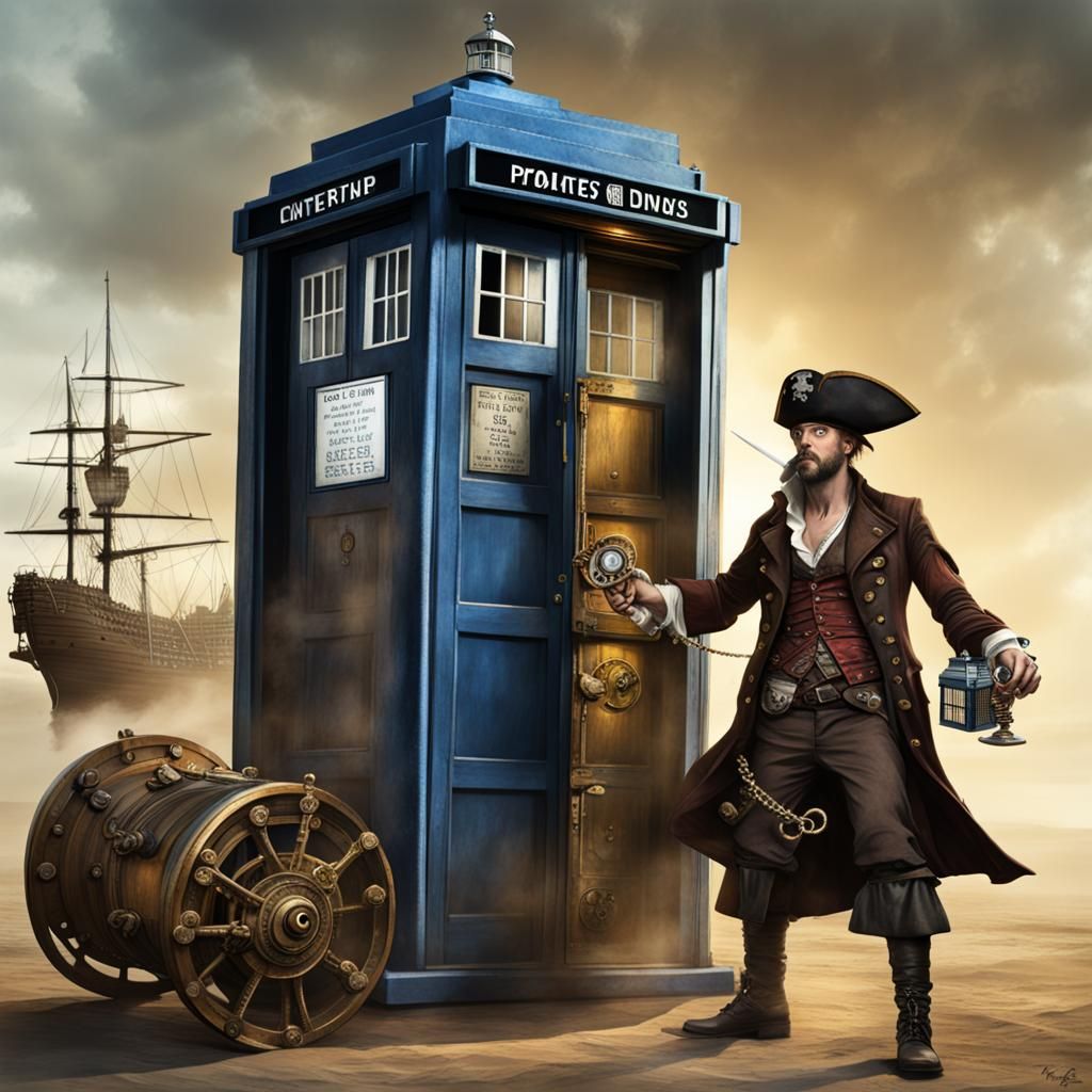 Steampunk Pirate Stealing a TARDIS Engine