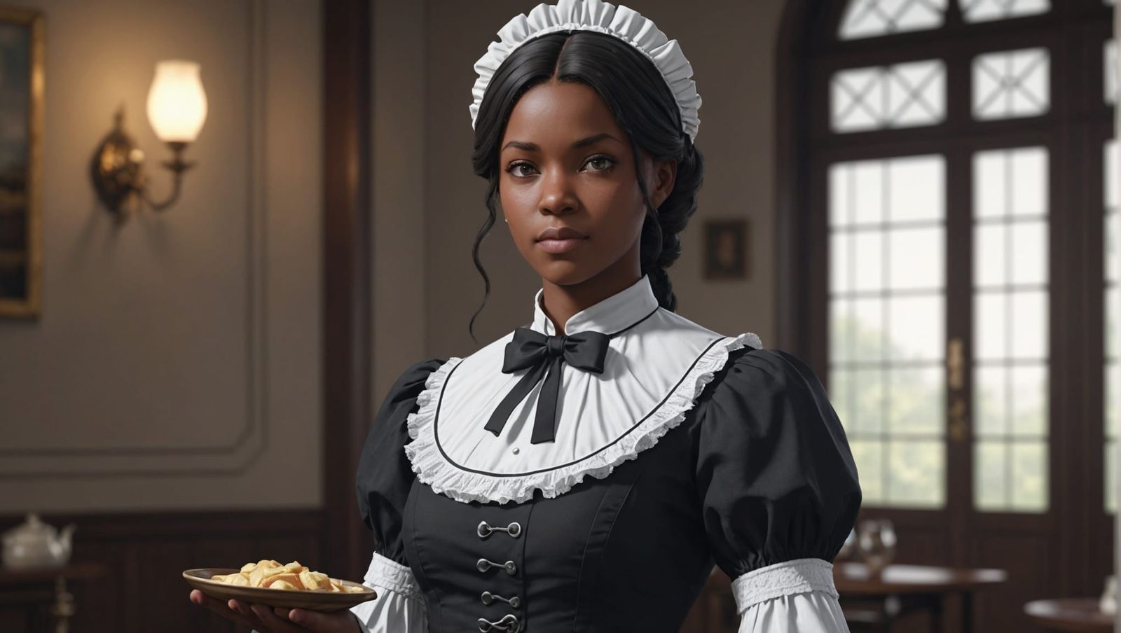 Black Maid with Uncertain Look: 3D Anime Art