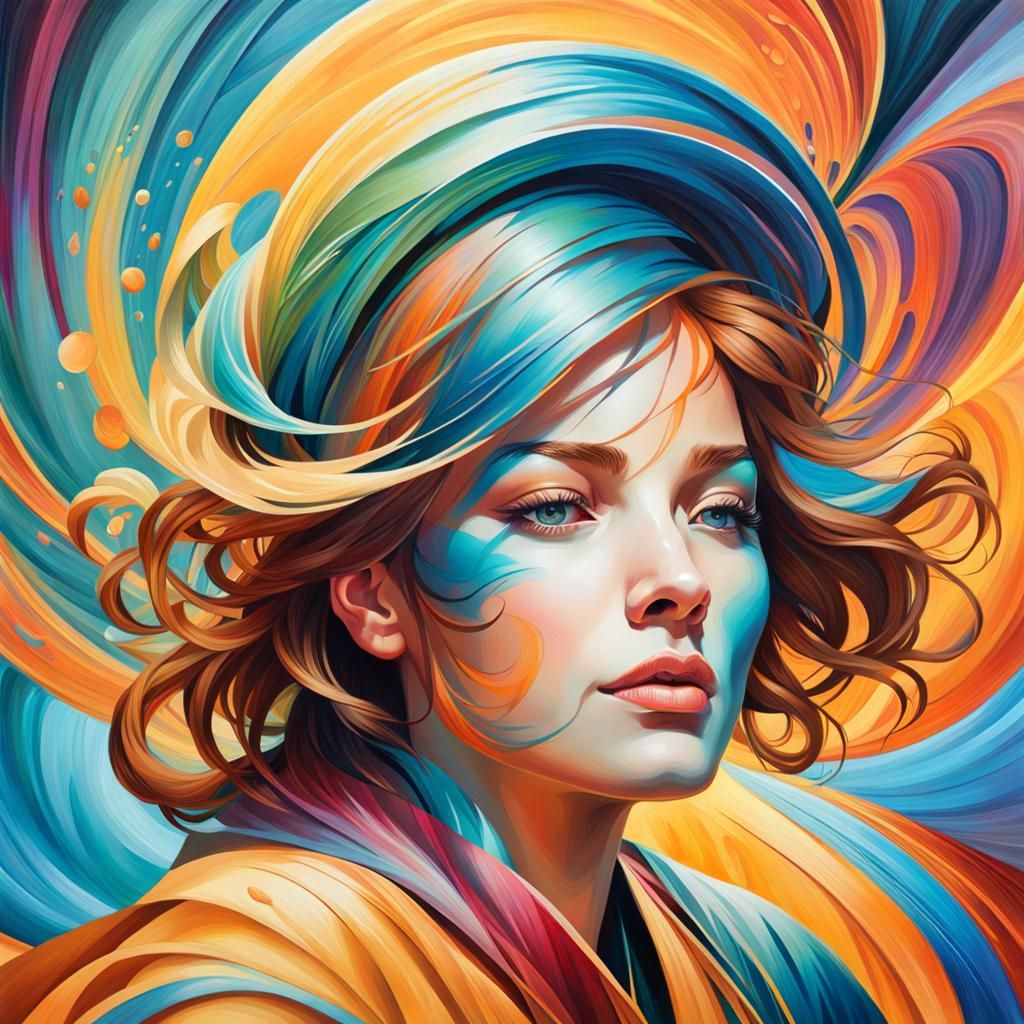Woman Dancing in Swirling Paint: Hyperrealistic Oil Painting