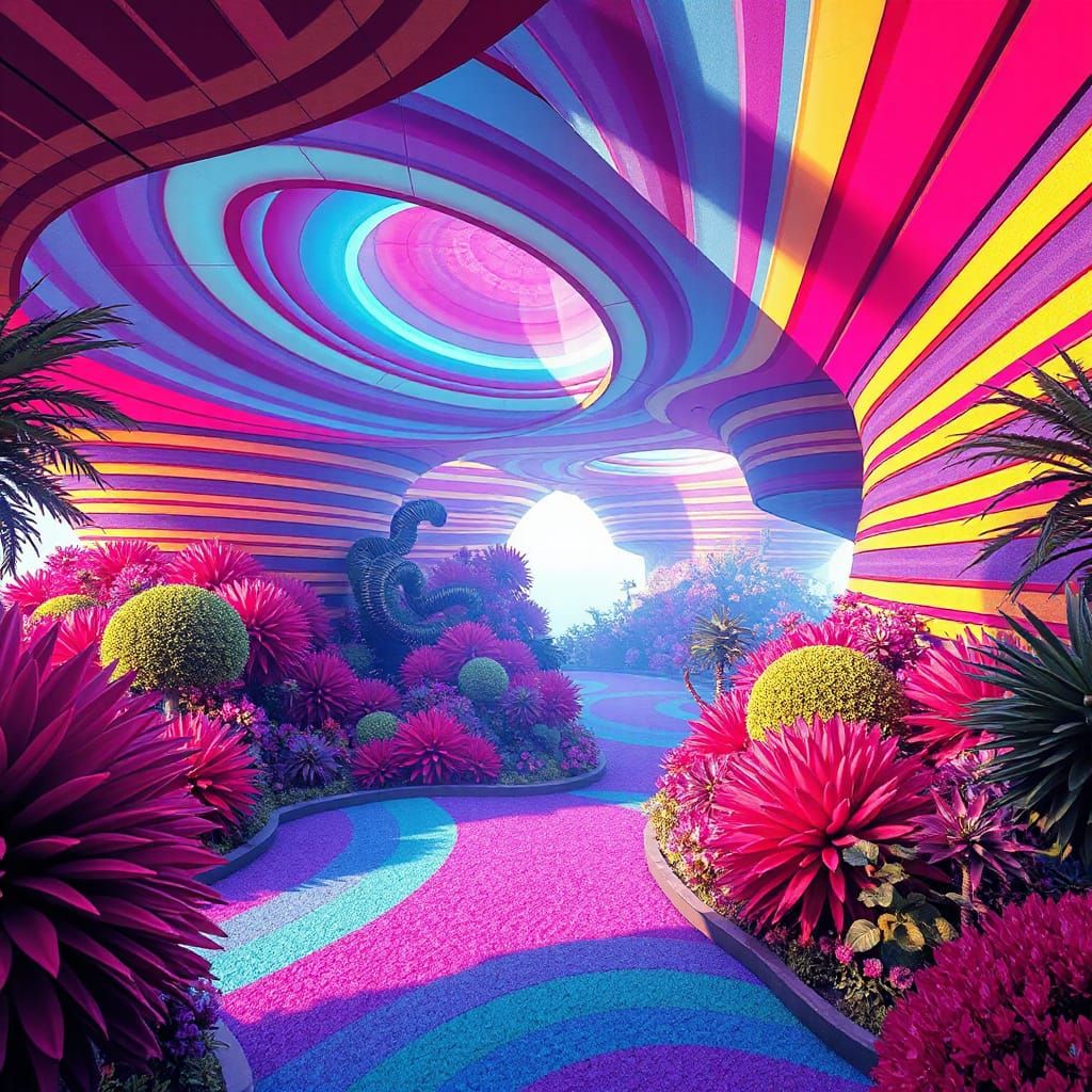 Dreamlike Garden of Swirling Iridescent Stripes