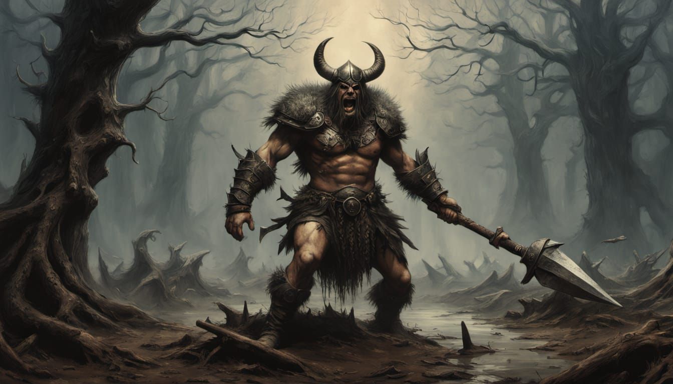 Barbarian's Muddy Somersault in Gritty Realism Style