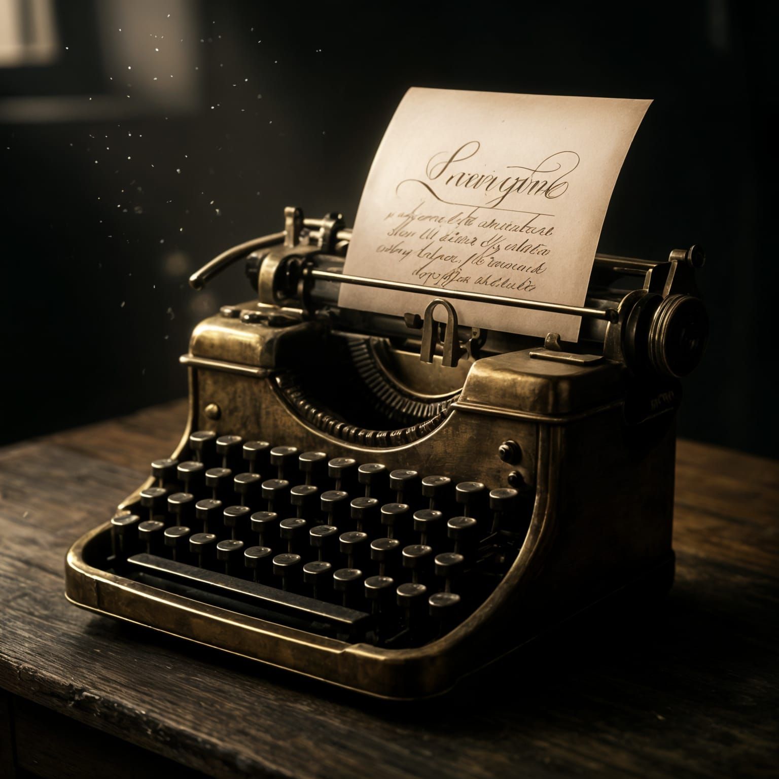 Brass Typewriter in a Dimly Lit Studio