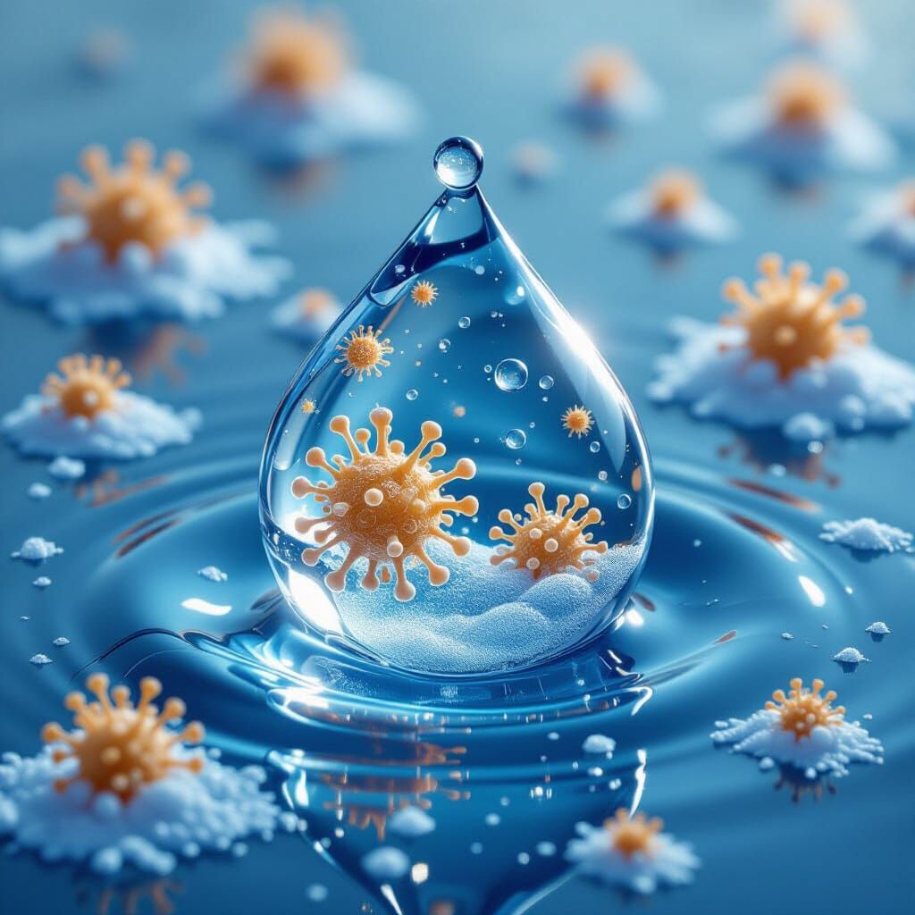 Germs Enjoying a Bubble Bath in a Water Drop