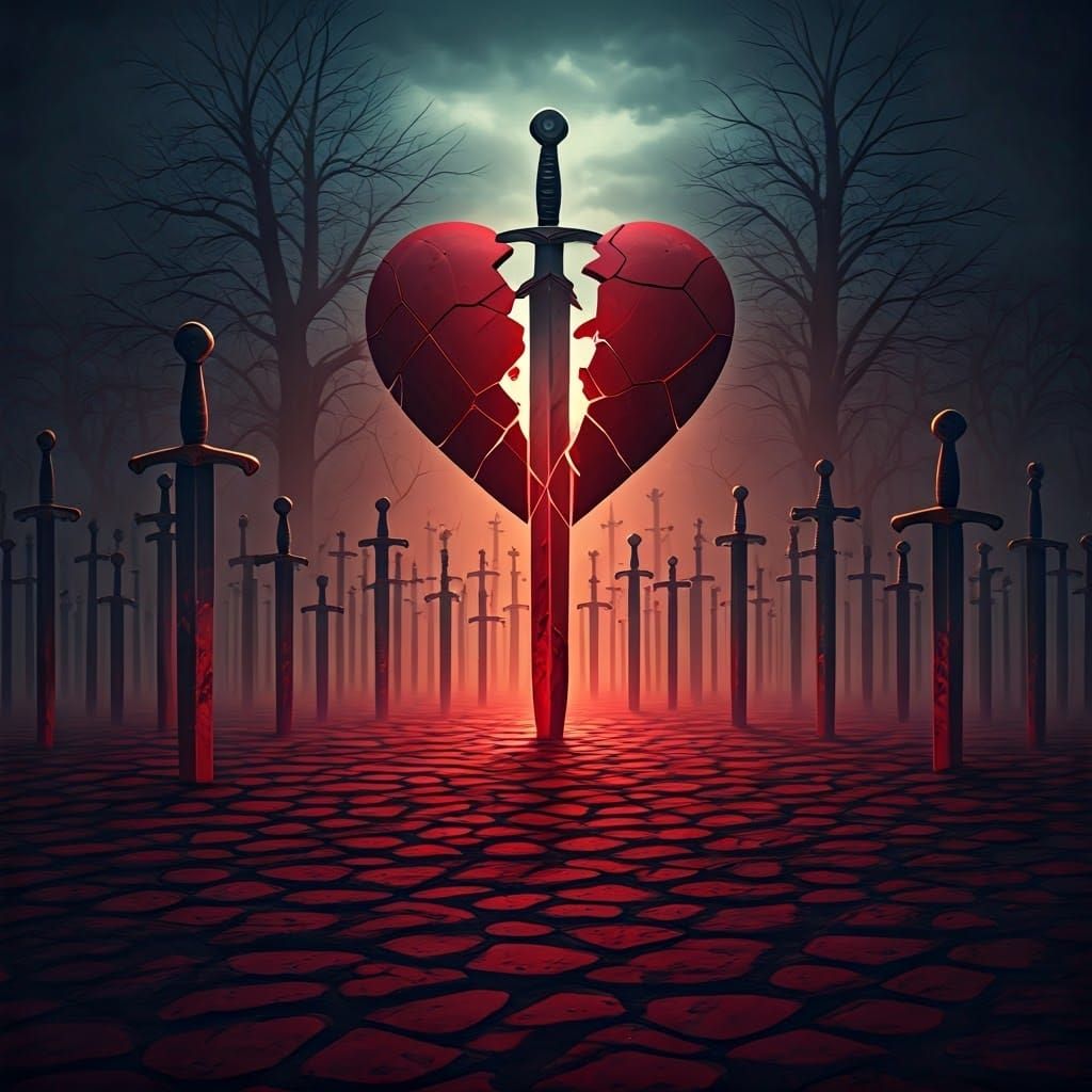 Forest of Broken Heart Swords: Dark Fantasy Art