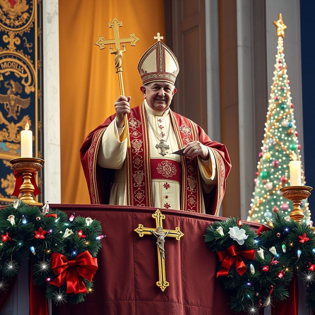Pope Francis in Ornate Papal Regalia Celebrates Christmas at...