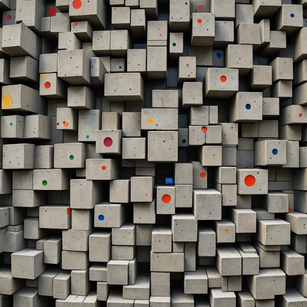 Kandinsky Kinetic Pointillism of Detailed Concrete Blocks