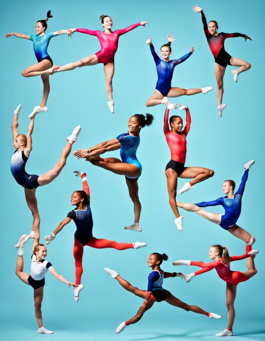 Dynamic Gymnasts Performing Intricate Moves