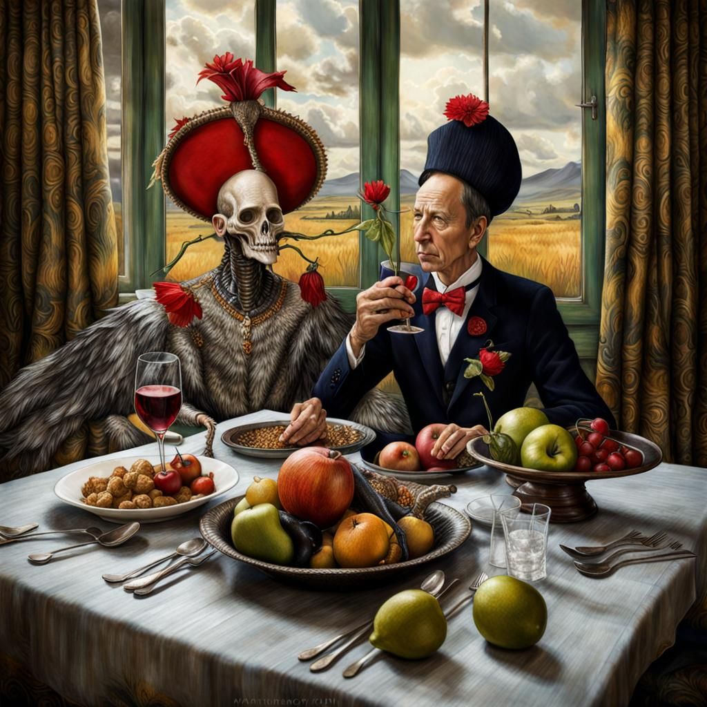 Surreal Alien Celebration in Gritty Restaurant