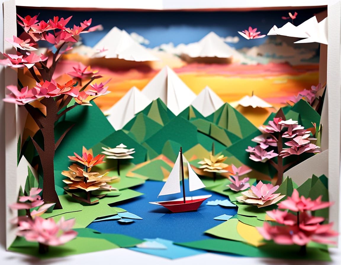 Vibrant Paper Miniature World with Origami Details