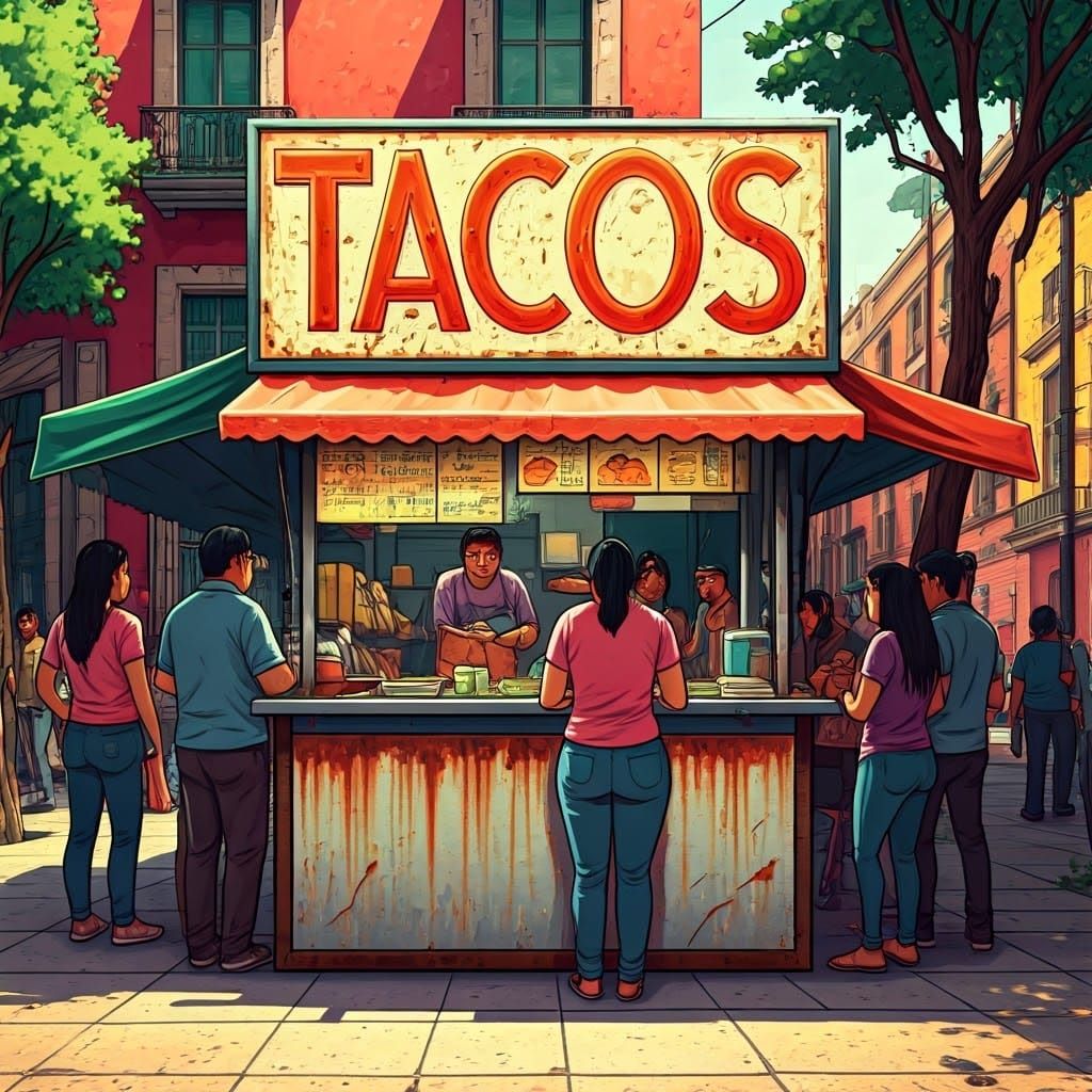 Mexico City Taco Stand, Folk Art Style